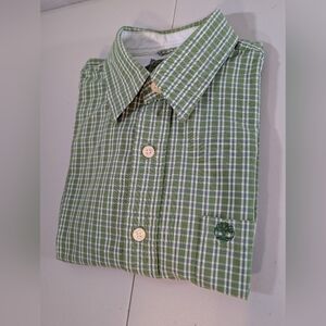 TIMBERLAND Men's Green Plaid Button Down Shirt Short Sleeve 100 % Cotton Size M